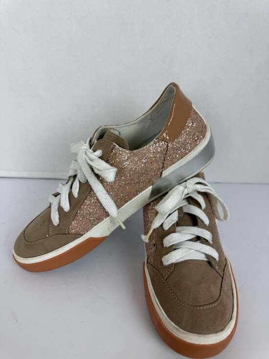 Dolce Vita Zina Rose Gold Glitter and Tan Suede Sneakers - Picture 3 of 8